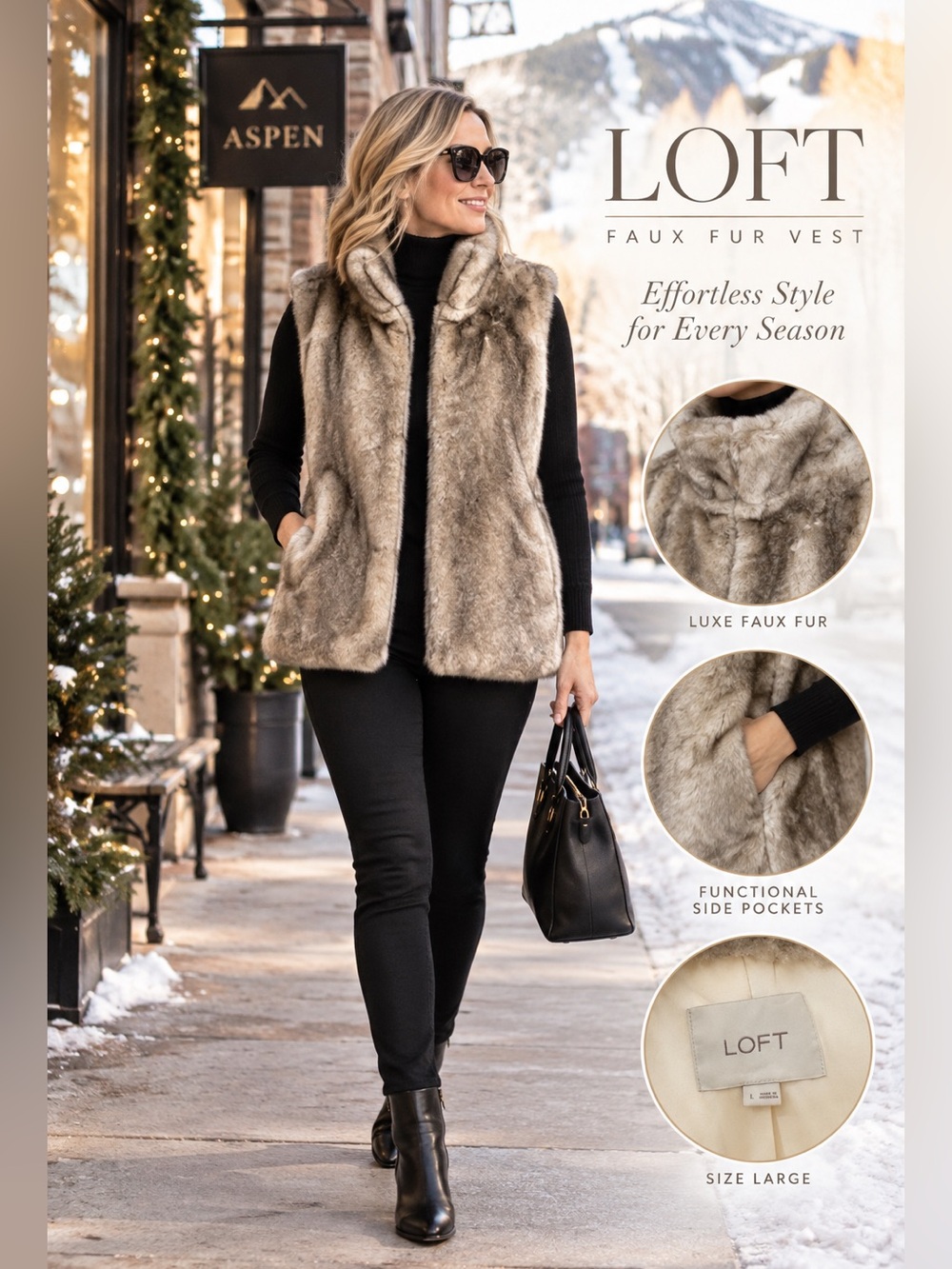 LOFT Faux Fur Vest Size Large